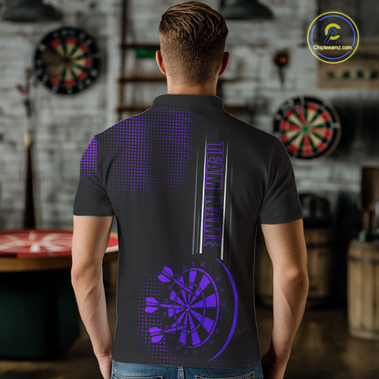Personalized Black and Purple Darts Polo, Quarter Zip Shirt For Men Custom Dart Outfit Team Jerseys NQS10594
