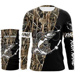 Walleye Fishing tattoo camo black version custom name performance fishing shirts NQS923