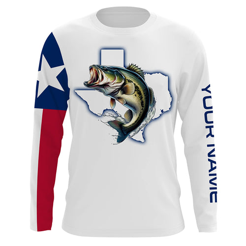 Texas Bass Fishing Texas Flag patriotic UV protection customize name long sleeves fishing shirts NQS2326