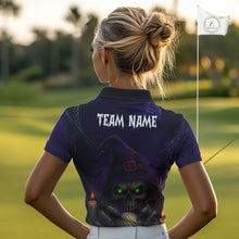 Load image into Gallery viewer, Funny Purple Skull Halloween Women golf polo shirts Custom Halloween team ladies golf wear NQS10804