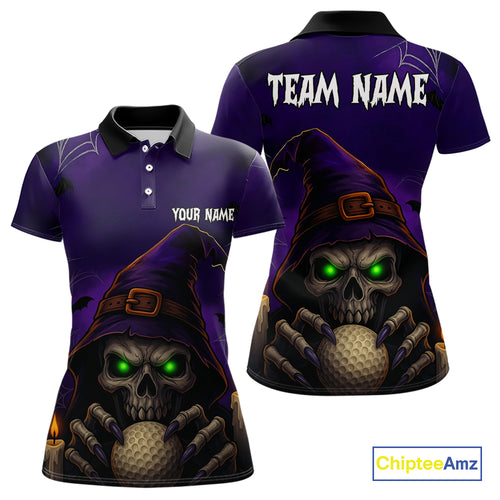 Funny Purple Skull Halloween Women golf polo shirts Custom Halloween team ladies golf wear NQS10804
