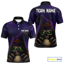 Load image into Gallery viewer, Funny Purple Skull Halloween Men golf polo shirts Custom Halloween team mens golf wear NQS10804
