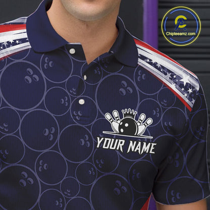American Flag Camo Bowling Shirts For Men Custom patriotic Bowling Team Polo, 1/4 zip Jerseys | Navy NQS11180