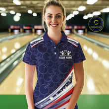 Load image into Gallery viewer, American Flag Camo Bowling Shirts For Women Custom patriotic Bowling Team Polo, 1/4 zip Jersey | Navy NQS11180