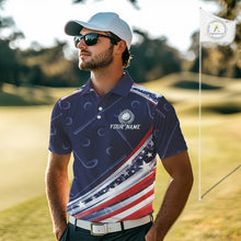 Load image into Gallery viewer, American Flag Camo Golf Polo Shirts For Men Custom patriotic mens golf shirts, golfer gifts | Navy NQS11181