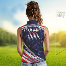 Load image into Gallery viewer, American Flag Camo Sleeveless Polo Golf Shirt Custom patriotic ladies golf shirt, golfer gifts | Navy NQS11181
