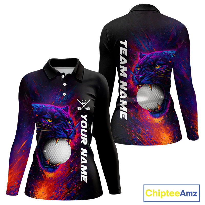 Colorful Panther Golf Polo Shirts For Women Custom ladies Golf attire, Personalized team golf gifts NQS11187
