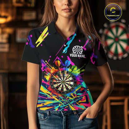 Personalized Colorful Darts Shirt For Women Custom Darts Team Jersey Polo & 1/4 Zip Shirts NQS11374