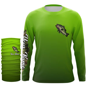 Largemouth bass fishing green scales Custom Name UV protection long sleeve fishing jersey NQS3143