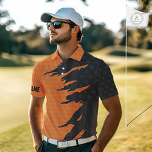 Load image into Gallery viewer, Personalized Mens golf polo shirts custom orange golf ball skin black American flag mens golf apparel NQS10070