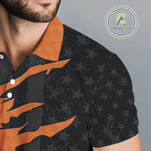 Load image into Gallery viewer, Personalized Mens golf polo shirts custom orange golf ball skin black American flag mens golf apparel NQS10070