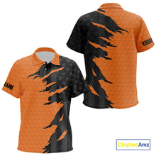 Load image into Gallery viewer, Personalized Kid golf polo shirts custom orange golf ball skin black American flag Kid golf apparel NQS10070