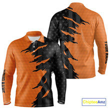 Load image into Gallery viewer, Personalized Mens golf polo shirts custom orange golf ball skin black American flag mens golf apparel NQS10070