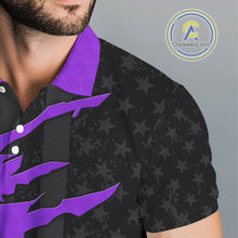 Load image into Gallery viewer, Personalized Mens golf polo shirts custom purple golf ball skin black American flag mens golf apparel NQS10071