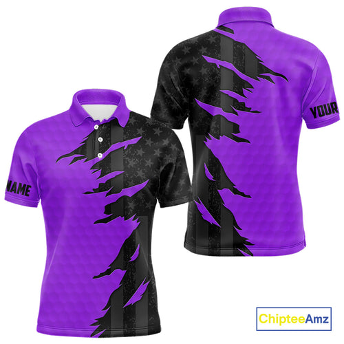 Personalized Mens golf polo shirts custom purple golf ball skin black American flag mens golf apparel NQS10071