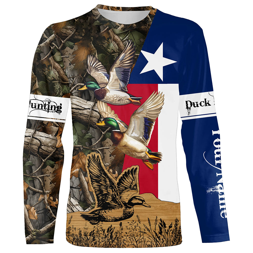 Duck Hunting Camo Texas Flag Custom hunting shirts - personalized apparel gift for hunting lovers NQS672