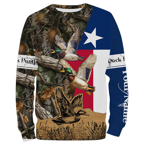 Duck Hunting Camo Texas Flag Custom hunting shirts - personalized apparel gift for hunting lovers NQS672