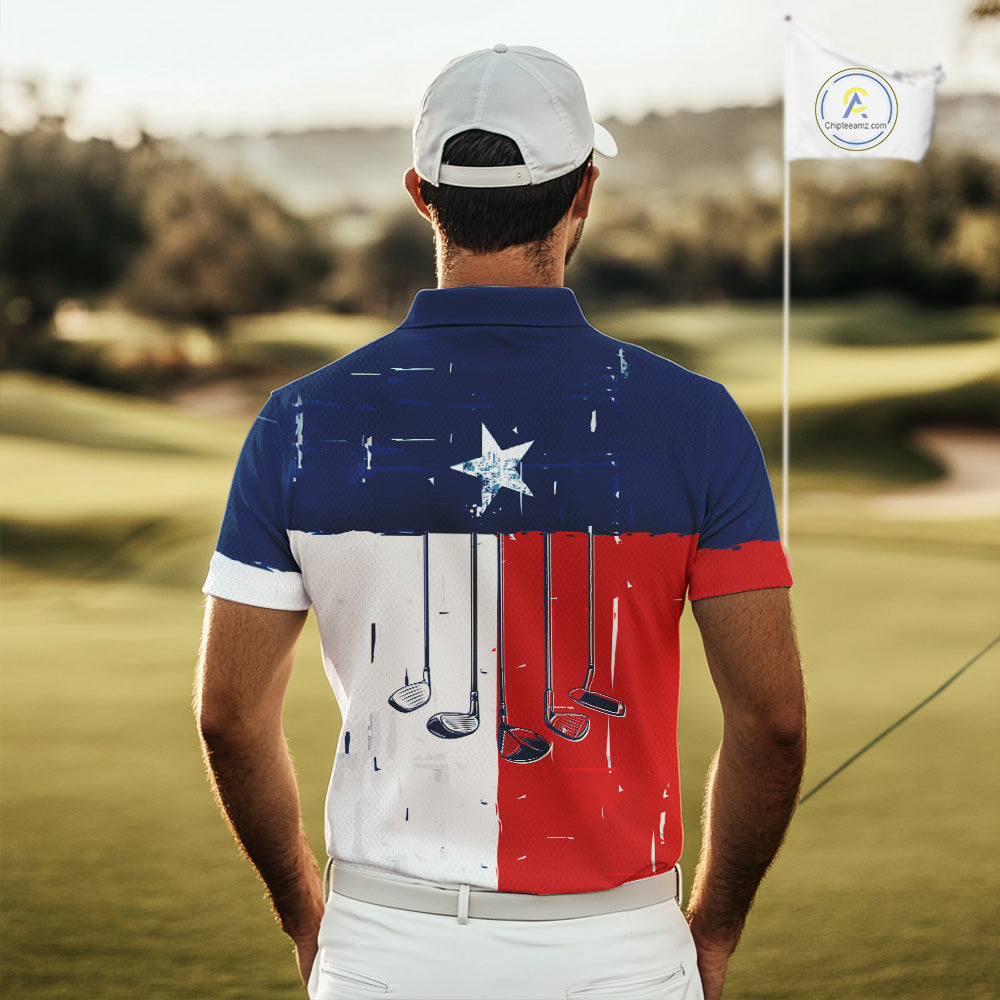Texas Flag Golf Clubs Mens Golf polo shirt Custom patriotic Mens golf top, personalized golf gifts NQS10381