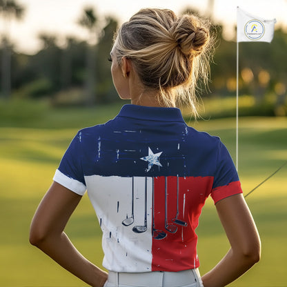 Texas Flag Golf Clubs Women Golf polo shirt Custom patriotic ladies golf top, personalized golf gifts NQS10381