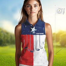 Load image into Gallery viewer, Texas Flag Golf Clubs sleeveless polo shirt Custom patriotic ladies golf top, personalized golf gifts NQS10381