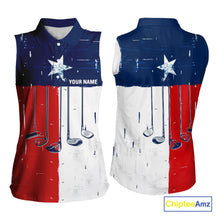 Load image into Gallery viewer, Texas Flag Golf Clubs sleeveless polo shirt Custom patriotic ladies golf top, personalized golf gifts NQS10381