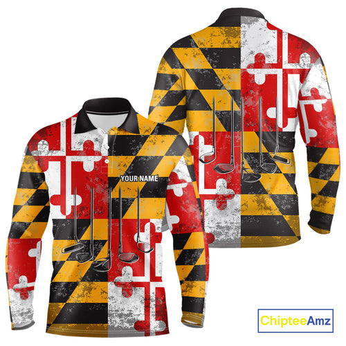 Maryland Flag Golf Clubs Mens Golf polo shirt Custom patriotic Mens golf top, personalized golf gifts NQS10382
