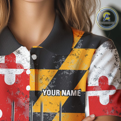 Maryland Flag Golf Clubs Women polo shirt Custom patriotic ladies golf top, personalized golf gifts NQS10382