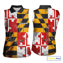 Load image into Gallery viewer, Maryland Flag Golf Clubs sleeveless polo shirt Custom patriotic golf top, personalized golf gifts NQS10382