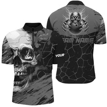 Load image into Gallery viewer, Black and Gray Skull Bowling Custom Bowling Polo, 1/4 zip Shirts For Men Bowling Team League Jerseys NQS8425
