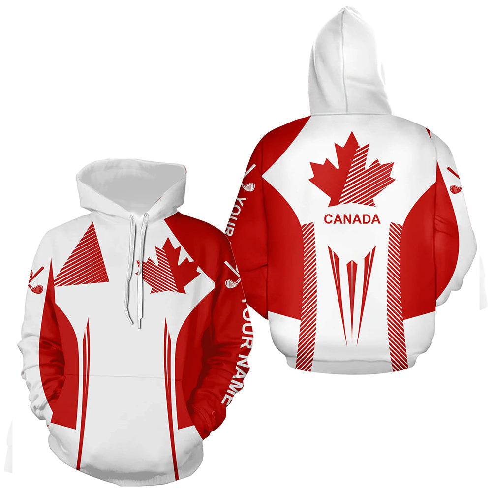 Personalized white and red Canada flag Golf Hoodies, patriotic gifts for golf lover NQS8620