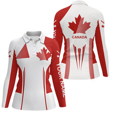 Load image into Gallery viewer, Personalized white and red Canada flag golf polo shirt for women custom patriotic gifts for golf lover NQS8620