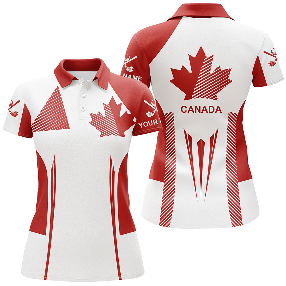 Personalized white and red Canada flag golf polo shirt for women custom patriotic gifts for golf lover NQS8620