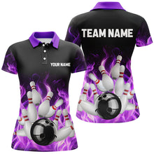 Load image into Gallery viewer, Purple Flame Fire Bowling Polo, Quarter Zip Shirts For Women Custom name Team Bowling Jerseys Bowler NQS8628