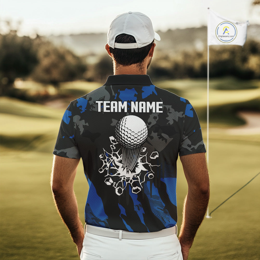 Black and Blue Camo pattern Mens Golf Polo Shirts custom mens golf tops, cool golf gifts NQS9826