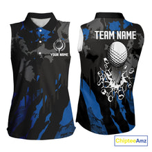 Load image into Gallery viewer, Black and Blue Camo pattern Womens Sleeveless Polo Shirts custom ladies golf tops, cool golf gifts NQS9826