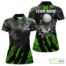 Load image into Gallery viewer, Black and Green Camo pattern Womens Golf Polo Shirts custom ladies golf tops, cool golf gifts NQS9827