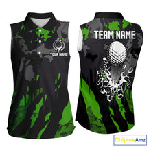 Load image into Gallery viewer, Black and Green Camo pattern Womens Sleeveless Polo Shirts custom ladies golf tops, cool golf gifts NQS9827