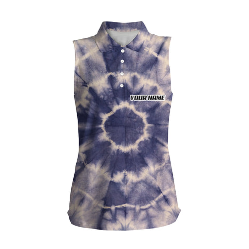 Womens sleeveless polo shirts with tie dye pattern custom name pattern golf shirt for women, golf tops NQS5642