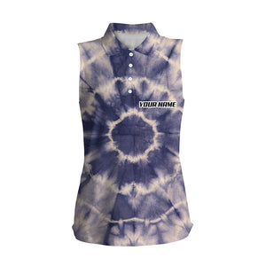 Womens sleeveless polo shirts with tie dye pattern custom name pattern golf shirt for women, golf tops NQS5642