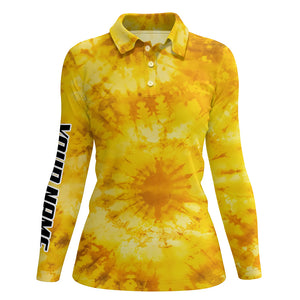 Womens golf polo shirts with yellow tie dye pattern custom pattern golf shirt for women, golf tops NQS5643