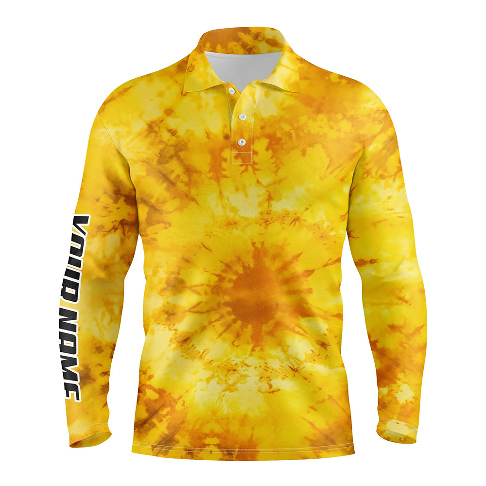 Mens golf polo shirts with yellow tie dye pattern custom pattern golf shirt for men, golf tops mens NQS5643