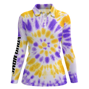 Womens golf polo shirts with purple yellow tie dye pattern custom pattern team golf shirt for women NQS5644