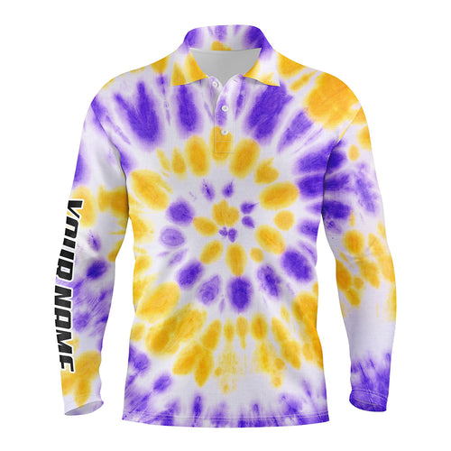 Mens golf polo shirts purple yellow tie dye pattern custom pattern golf shirt for men, golf tops mens NQS5644