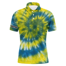 Load image into Gallery viewer, Mens golf polo shirts yellow blue tie dye pattern custom pattern golf shirt for men, golf tops mens NQS5645