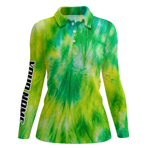 Womens golf polo shirts with Yellow green tie dye pattern custom pattern team golf shirt for women NQS5647