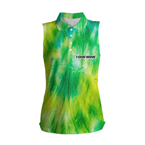 Womens sleeveless polo shirts Yellow green tie dye pattern custom pattern team golf shirt for women NQS5647