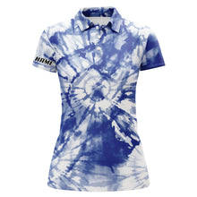 Load image into Gallery viewer, Womens golf polo shirts with blue tie dye pattern custom pattern team golf shirt for women NQS5648