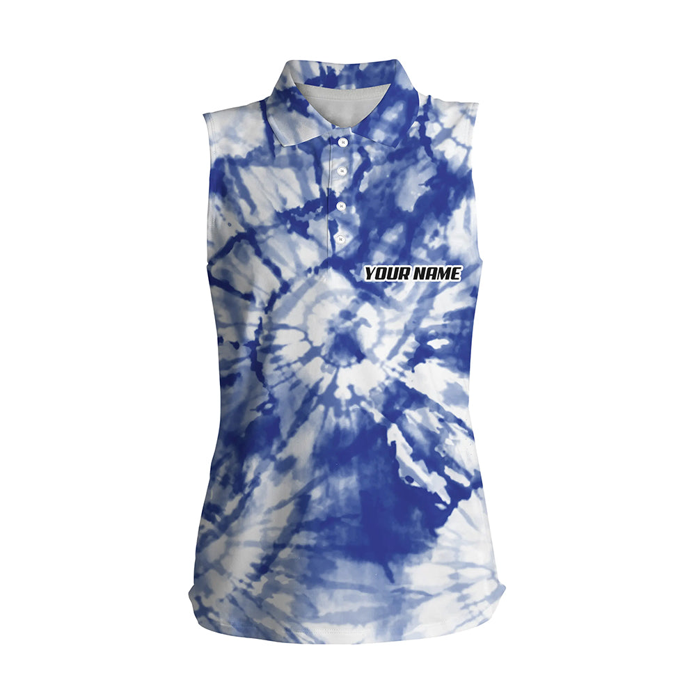 Womens sleeveless polo shirts blue tie dye pattern custom pattern team golf shirt for women NQS5648