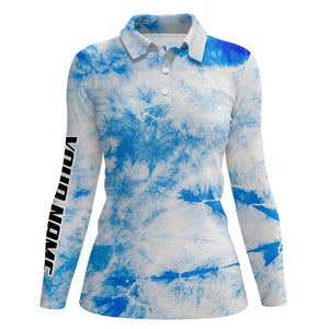 Womens golf polo shirts with blue tie dye pattern custom pattern team golf shirt for women NQS5649