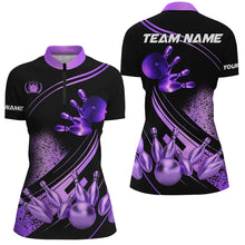 Load image into Gallery viewer, Black and Purple Womens Bowling shirts custom bowling apparel team bowling jerseys, bowling gifts NQS7756